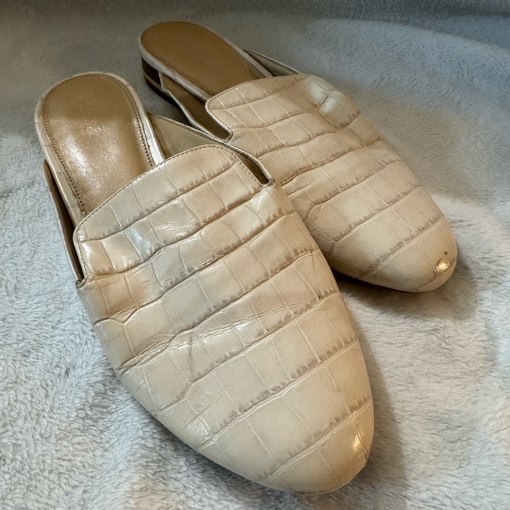 Michael Kors Cream Faux Crocodile Mule Slides